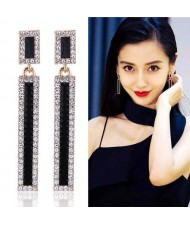 Shining Rhinestone Embellished Oil-spot Glazed Bar Dangling Fashion Earrings