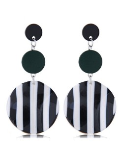 Black and White Strips Rounds High Fashion Women Costume Earrings