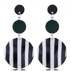 Black and White Strips Rounds High Fashion Women Costume Earrings