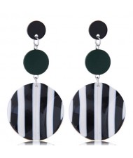 Black and White Strips Rounds High Fashion Women Costume Earrings
