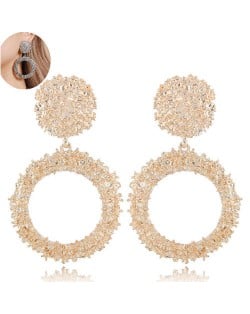 Coarse Texture Hoop Design High Fashion Women Earrings - Golden