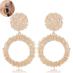 Coarse Texture Hoop Design High Fashion Women Earrings - Golden