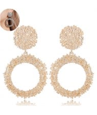 Coarse Texture Hoop Design High Fashion Women Earrings - Golden