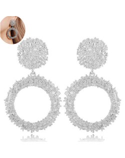 Coarse Texture Hoop Design High Fashion Women Earrings - Silver