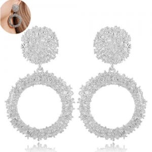 Coarse Texture Hoop Design High Fashion Women Earrings - Silver