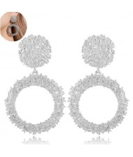 Coarse Texture Hoop Design High Fashion Women Earrings - Silver