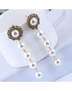 Sweet Pearl Cluster Vintage Fashion Women Statement Earrings 