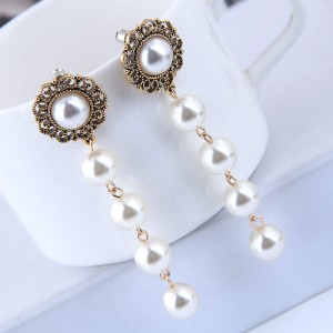 Sweet Pearl Cluster Vintage Fashion Women Statement Earrings 