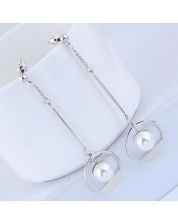 Pearl Inlaid Waterdrop Design Sweet Korean Fashion Earrings - Silver