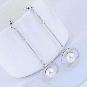 Pearl Inlaid Waterdrop Design Sweet Korean Fashion Earrings - Silver
