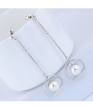 Pearl Inlaid Waterdrop Design Sweet Korean Fashion Earrings - Silver