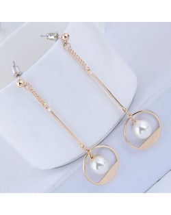 Pearl Inlaid Waterdrop Design Sweet Korean Fashion Earrings - Golden