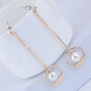 Pearl Inlaid Waterdrop Design Sweet Korean Fashion Earrings - Golden