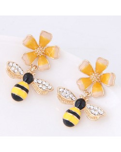 Oil-spot Glazed Adorable Bees Design High Fashion Women Earrings