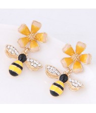 Oil-spot Glazed Adorable Bees Design High Fashion Women Earrings