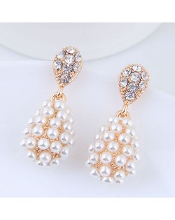 Rhinestone and Pearl Embellished Graceful Waterdrop Design High Fashion Earrings