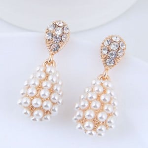 Rhinestone and Pearl Embellished Graceful Waterdrop Design High Fashion Earrings