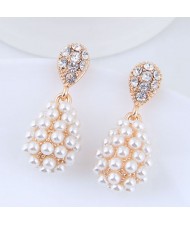 Rhinestone and Pearl Embellished Graceful Waterdrop Design High Fashion Earrings