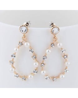 Czech Rhinestone and Pearl Embellished Korean Fashion Waterdrop Design High Fashion Earrings