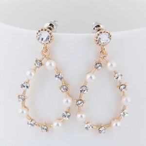 Czech Rhinestone and Pearl Embellished Korean Fashion Waterdrop Design High Fashion Earrings
