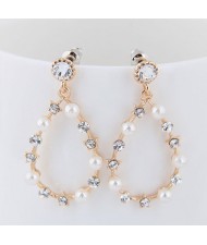 Czech Rhinestone and Pearl Embellished Korean Fashion Waterdrop Design High Fashion Earrings
