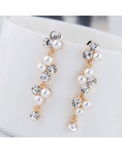 Czech Rhinestone and Pearl Embellished Shining Cluster Design Women Statement Earrings