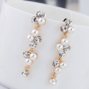 Czech Rhinestone and Pearl Embellished Shining Cluster Design Women Statement Earrings