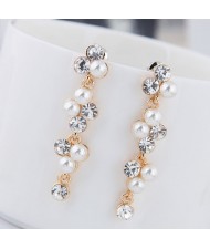 Czech Rhinestone and Pearl Embellished Shining Cluster Design Women Statement Earrings