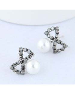 Czech Rhinestone and Pearl Combo Bowknot Design Fashion Earrings