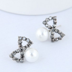 Czech Rhinestone and Pearl Combo Bowknot Design Fashion Earrings