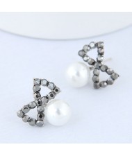 Czech Rhinestone and Pearl Combo Bowknot Design Fashion Earrings