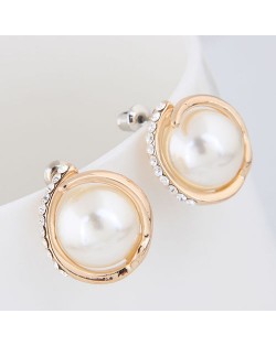 Czech Rhinestone Embellished Graceful Pearl Fashion Women Statement Earrings