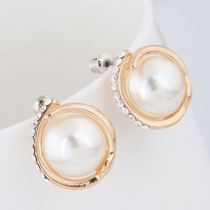 Czech Rhinestone Embellished Graceful Pearl Fashion Women Statement Earrings