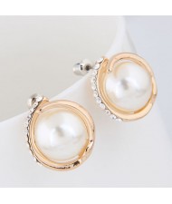 Czech Rhinestone Embellished Graceful Pearl Fashion Women Statement Earrings