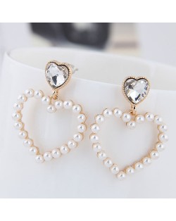 Pearl Heart Shape Design High Fashion Women Statement Earrings - White