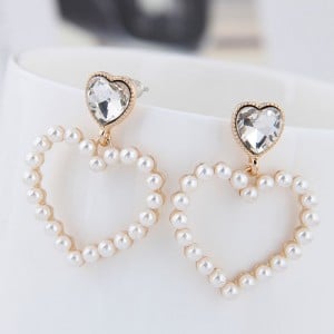 Pearl Heart Shape Design High Fashion Women Statement Earrings - White