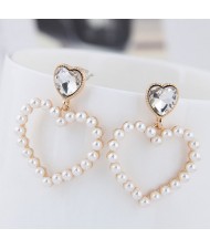 Pearl Heart Shape Design High Fashion Women Statement Earrings - White