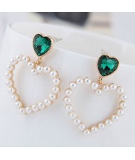 Pearl Heart Shape Design High Fashion Women Statement Earrings - Green