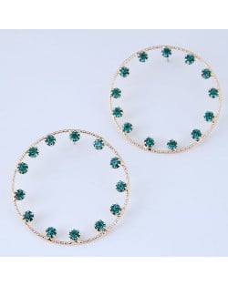Czech Rhinestone Embellished Hoop High Fashion Women Earrings - Green