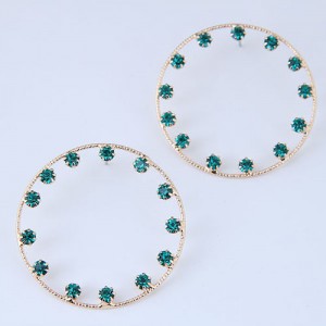 Czech Rhinestone Embellished Hoop High Fashion Women Earrings - Green