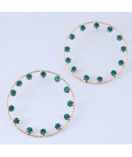 Czech Rhinestone Embellished Hoop High Fashion Women Earrings - Green