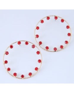Czech Rhinestone Embellished Hoop High Fashion Women Earrings - Red