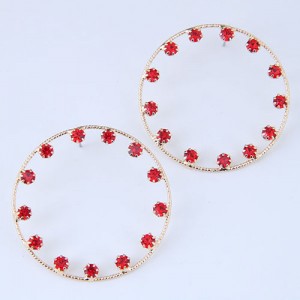 Czech Rhinestone Embellished Hoop High Fashion Women Earrings - Red