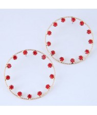 Czech Rhinestone Embellished Hoop High Fashion Women Earrings - Red