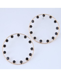 Czech Rhinestone Embellished Hoop High Fashion Women Earrings - Black