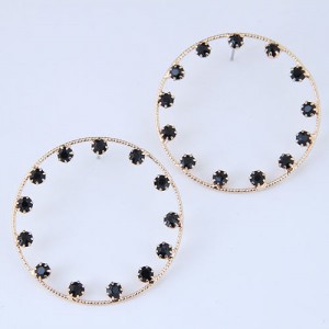 Czech Rhinestone Embellished Hoop High Fashion Women Earrings - Black