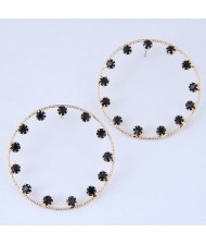 Czech Rhinestone Embellished Hoop High Fashion Women Earrings - Black