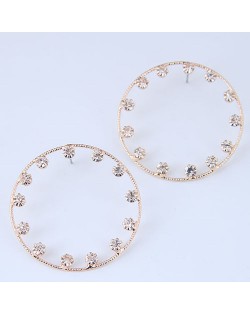 Czech Rhinestone Embellished Hoop High Fashion Women Earrings - White