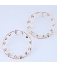 Czech Rhinestone Embellished Hoop High Fashion Women Earrings - White