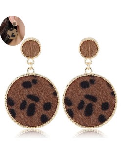 Leopard Prints Golden Rimmed Round Shape High Fashion Women Earrings